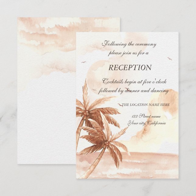 Rustic Tropical Palms Wedding  Reception  Invitation (Front/Back)