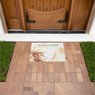 Rustic Tropical Palms Welcome  Doormat