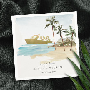 Rustic Tropical Seascape Beach Cruise Palm Wedding Napkin