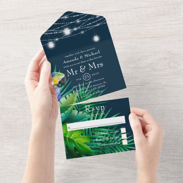 Rustic Tropical Wedding All In One Invitation (Tearaway)