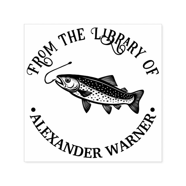 Rustic Trout, Fish Hook Library Book Name Self-inking Stamp (Design)