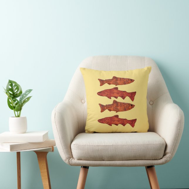 Rustic Trout Throw Pillow (Chair)
