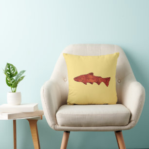 Rustic Trout Throw Pillow
