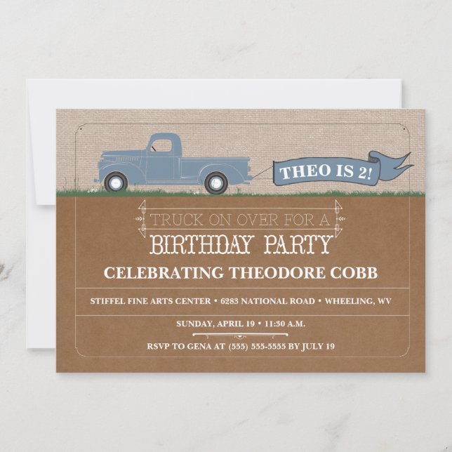 Rustic Truck Boy Invitations de fête d'anniversair (Devant)