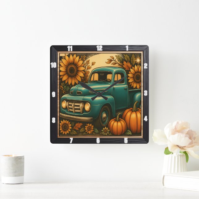 Rustic Truck Fall Harvest  Square Wall Clock (Home)