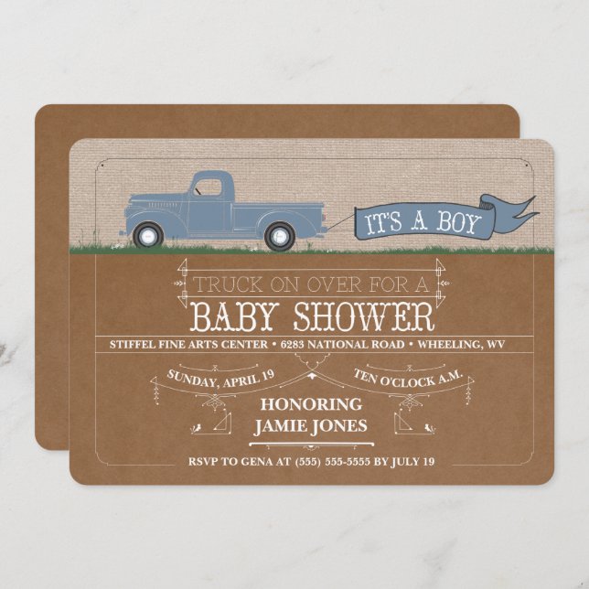 Rustic Truck It's a Boy Baby Shower Invitations (Front/Back)