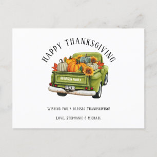 Rustic Truck Pumpkin Happy Thanksgiving Holiday Postcard