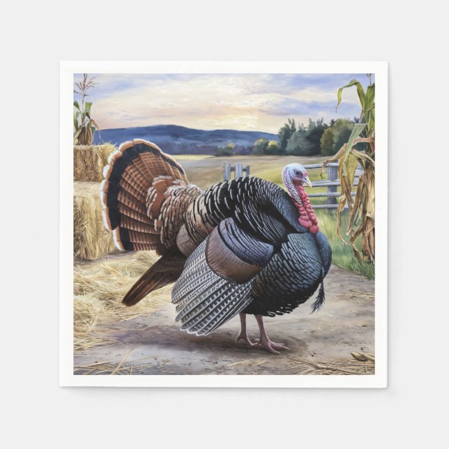 Rustic Turkey Farm Thanksgiving Decoupage Art Napkin (Front)