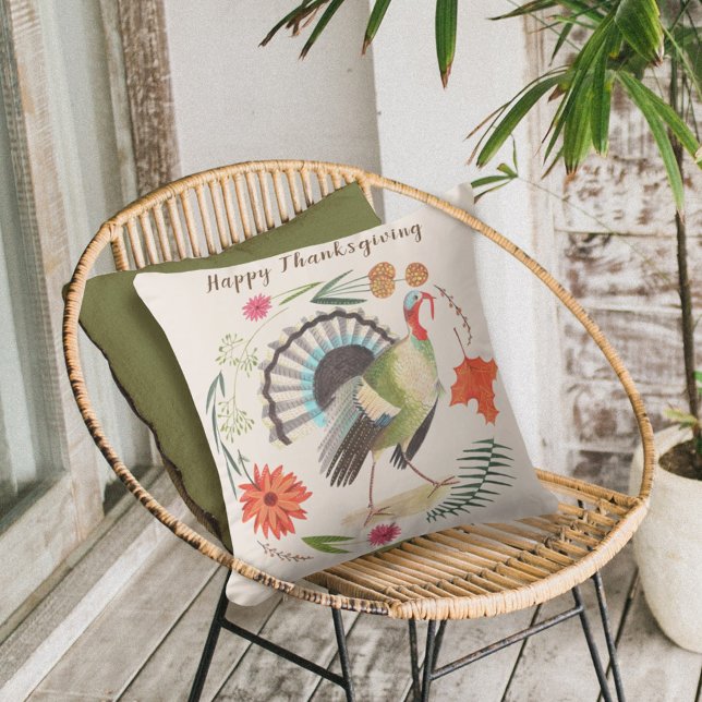 Rustic Turkey Thanksgiving Outdoor Pillow (Creator Uploaded)