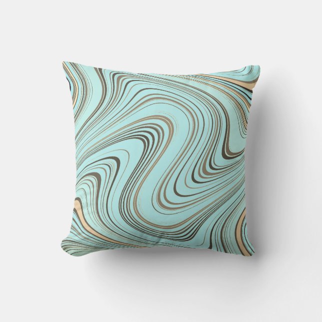 Rustic Turquoise and Gold Curvy Outdoor Pillow (Front)