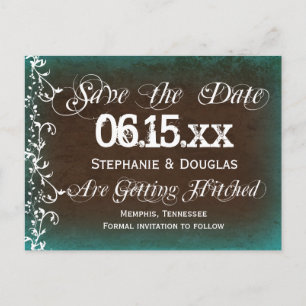 Rustic Turquoise Brown Save the Date Postcards