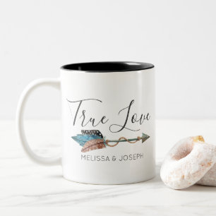 Rustic Turquoise Feather Arrow Boho Chic True Love Two-Tone Coffee Mug