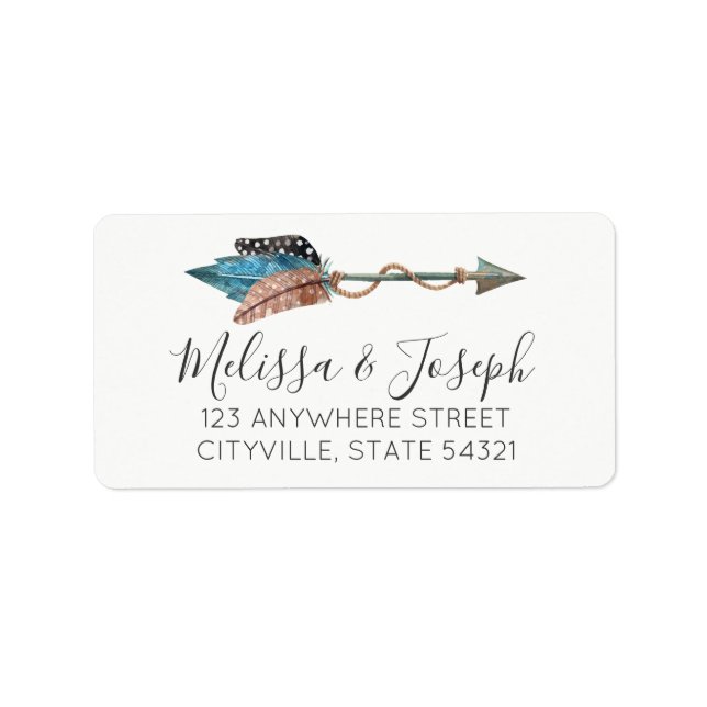 Rustic Turquoise Feather Boho Chic Tribal Arrow Label (Front)