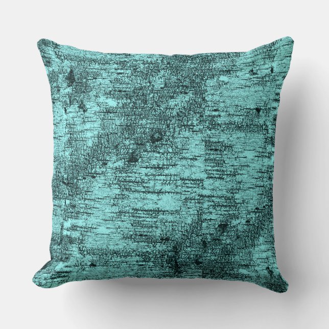 Rustic Turquoise Green Graphic Birch Bark Pattern Throw Pillow (Front)