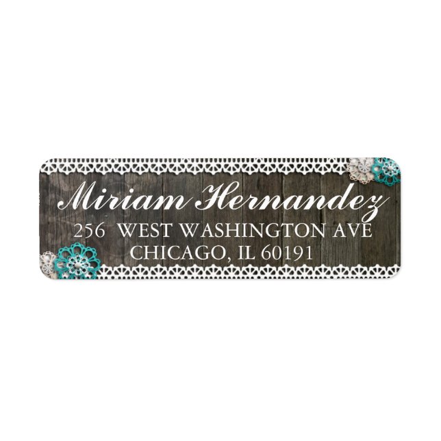 Rustic Turquoise Lace Address Mailing Labels (Front)