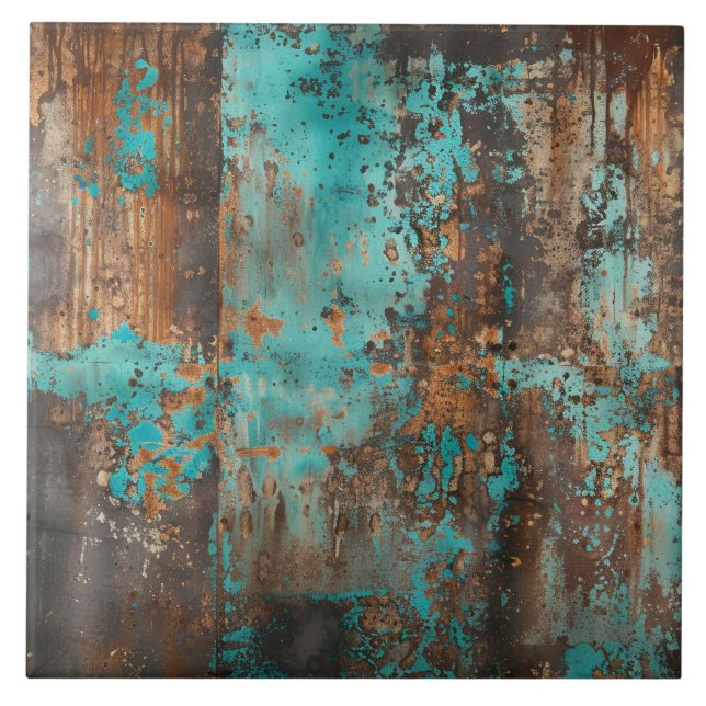 Rustic Turquoise Patina Abstract Tile (Front)