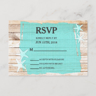 Rustic Turquoise Starfish Wedding RSVP Card
