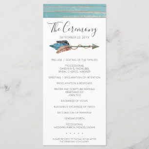 Rustic Turquoise Wood Boho Feather Wedding Program