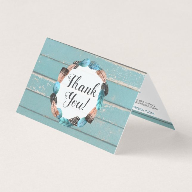 Rustic Turquoise Wood & Feather Arrow Thank You (Front)