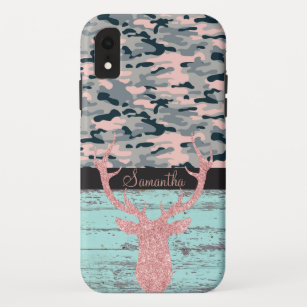 Rustic Turquoise Wood Pink Antler Camo Case-Mate iPhone Case