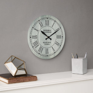 Rustic Turquoise Wood Roman Numerals Beach Large Clock
