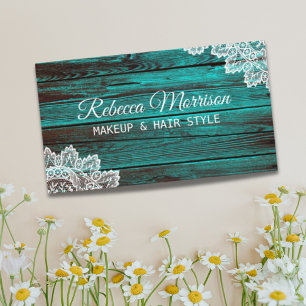 Rustic turquoise woodgrain lace woodgrain beauty business card