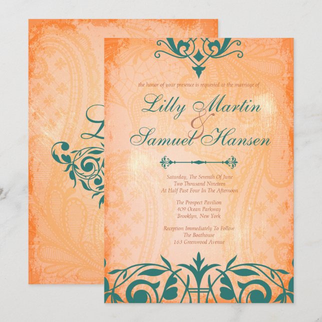 Rustic, Tuscan Teal Wedding Invitations (Front/Back)