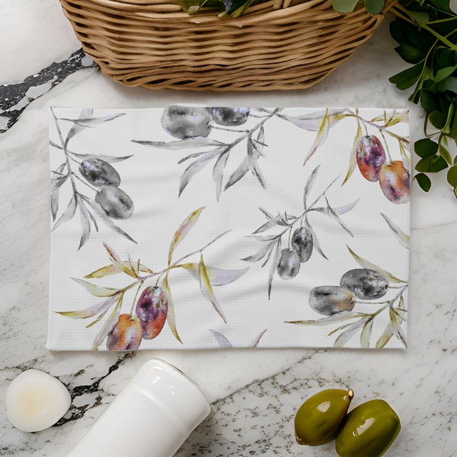 Rustic Tuscan Watercolor Olive Branch Kitchen Towel (Creator Uploaded)