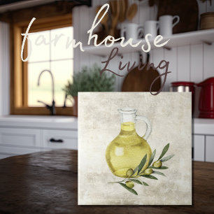 Rustic Tuscany Olive Oil Bottle Watercolors Tile