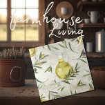 Rustic Tuscany Olives Oil Bottle Watercolors Tile<br><div class="desc">Watercolor olives & branches design in a faux background.  Bottle of olive oil was added to this design.  100% customer satisfaction with "Zazzle" every day.</div>