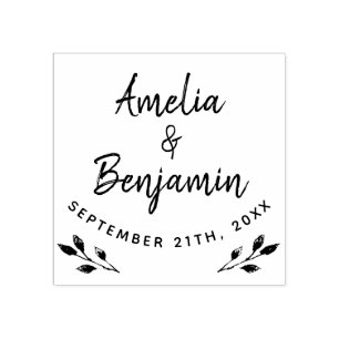 Rustic Twigs Typography Bride Groom Names Wedding Rubber Stamp