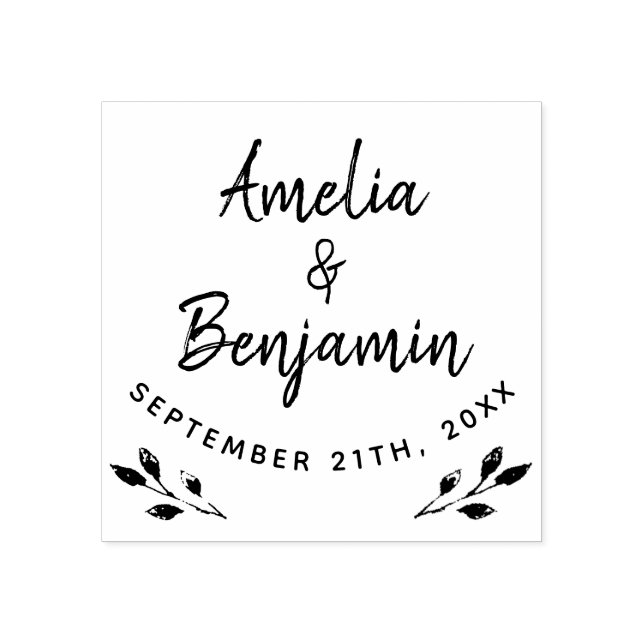 Rustic Twigs Typography Bride Groom Names Wedding Rubber Stamp (Imprint)