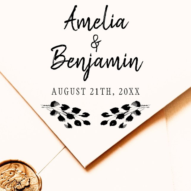 Rustic Twigs Typography Bride Groom Names Wedding Rubber Stamp (Creator Uploaded)