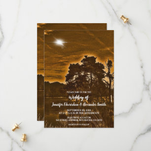 Rustic twinkle light country wedding invitation
