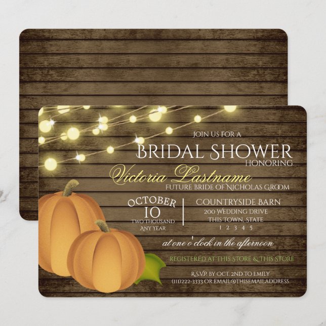 Rustic Twinkle Lights and Harvest Pumpkins Invitation (Front/Back)