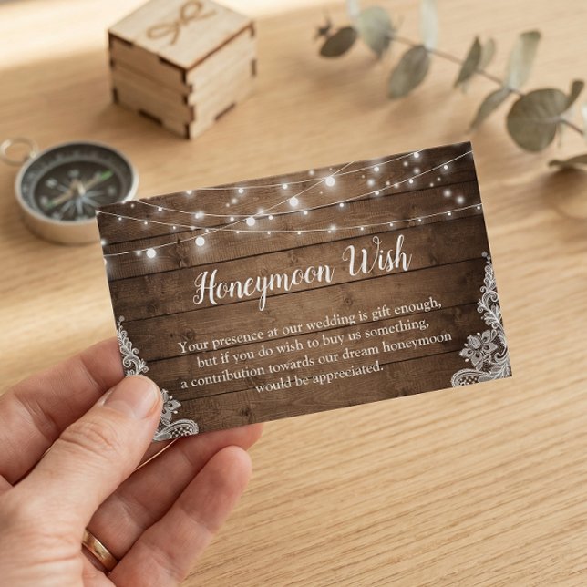 Rustic Twinkle Lights Wedding Honeymoon Fund Card (Creator Uploaded)