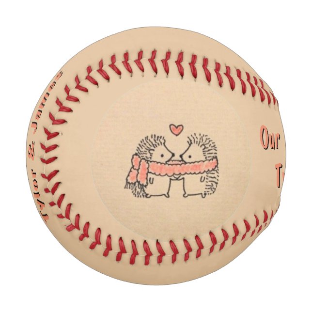 Rustic Two Cute Hedgehog in Love with Message Baseball (Front Left)