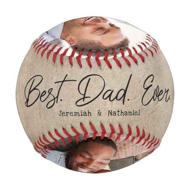 Rustic Two Photo Best Dad Ever Vintage Baseball (Back)