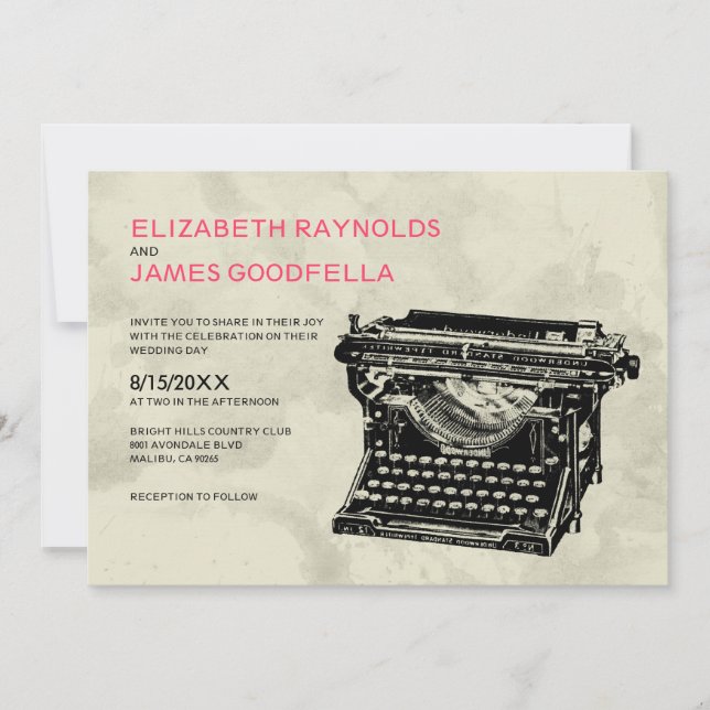 Rustic Typewriter Keys Wedding Invitations (Front)