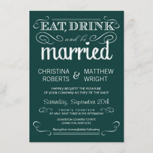 Rustic Typography Emerald Green Wedding Invitation