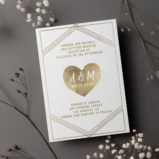 Rustic typography gold heart geometrical wedding invitation (Rustic typography gold heart geometrical wedding )