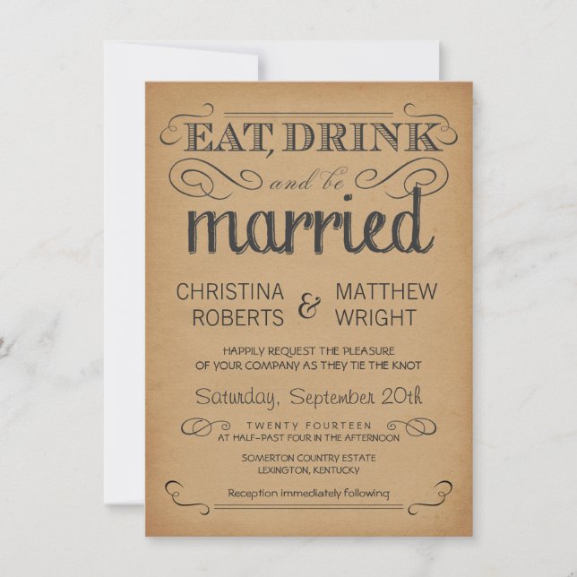 Rustic Typography Old Parchment Wedding Invitation (Front)