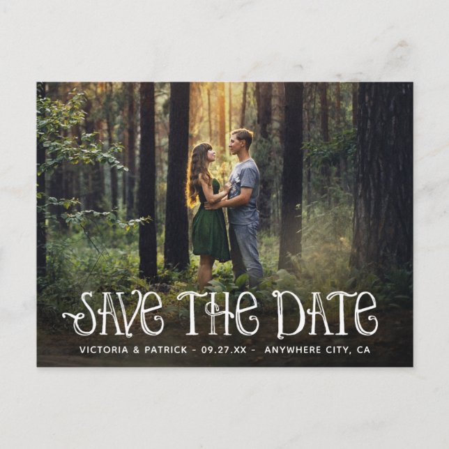 Rustic Typography Photo Wedding Save the Date Announcement Postcard (Front)