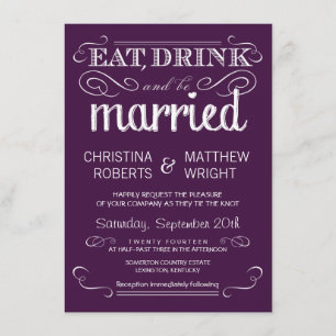 Rustic Typography Plum Purple Wedding Invitations