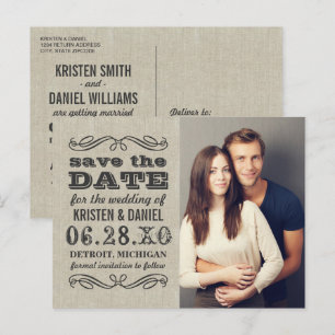 Rustic Typography Wedding Photo Save the Date Announcement Postcard