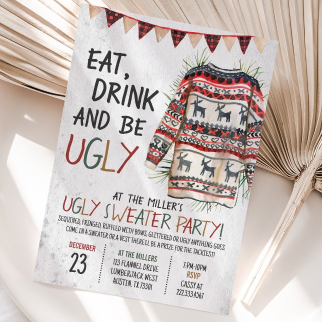 Rustic Ugly Sweater Christmas Party Invitation (Creator Uploaded)
