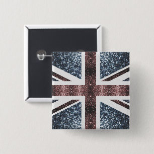 Rustic UK flag red blue sparkles glitters 2 Inch Square Button