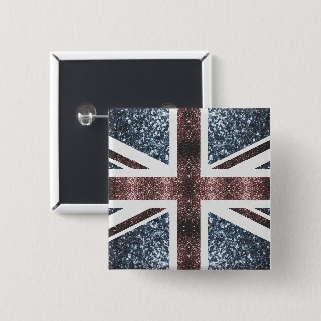 Rustic UK flag red blue sparkles glitters 2 Inch Square Button (Front & Back)