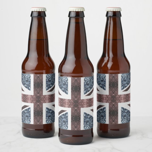 Rustic UK flag red blue sparkles glitters Beer Bottle Label (Bottles)