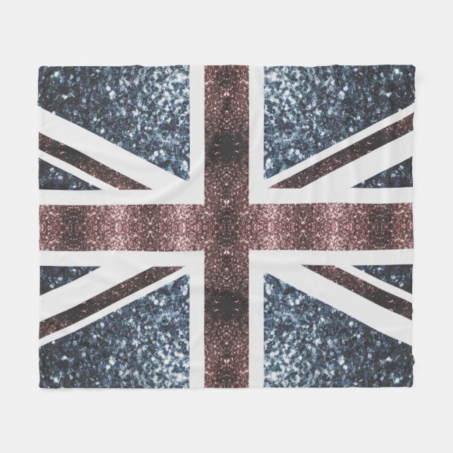 Rustic UK flag red blue sparkles glitters Fleece Blanket (Front (Horizontal))